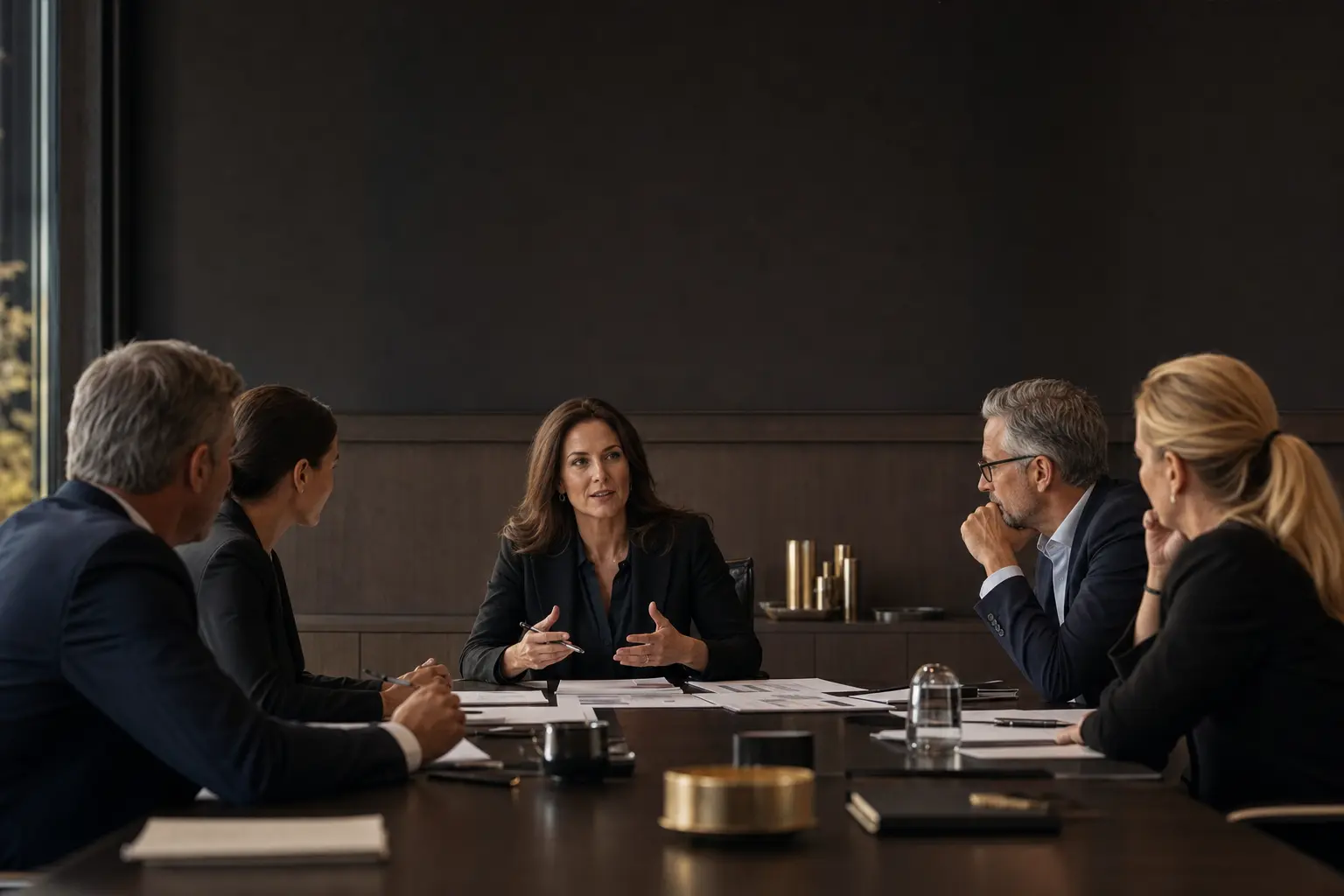 Female executive leading a strategy session with her team